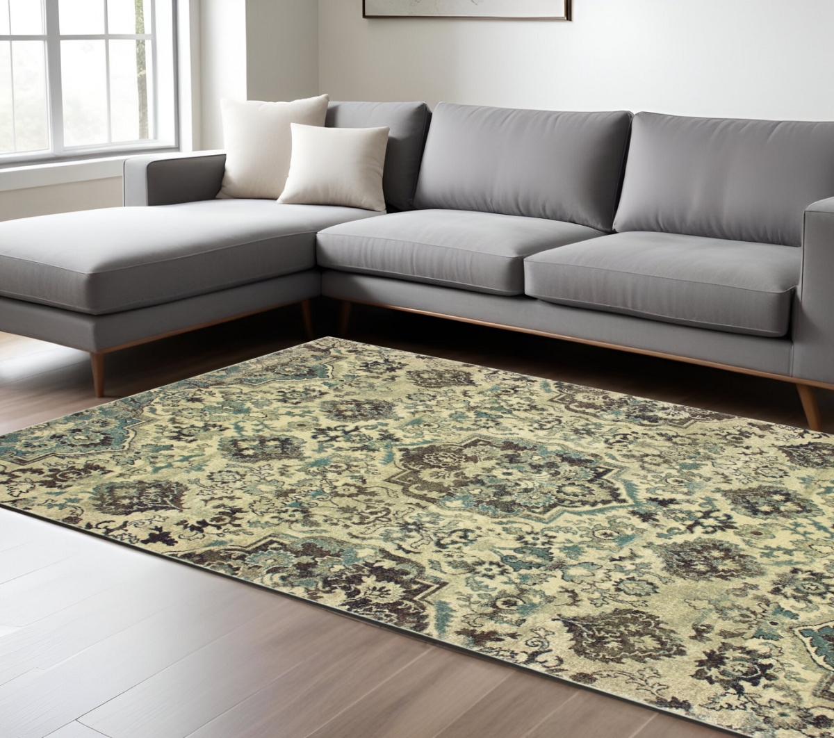 574519 10 x 13 ft. Oriental Rectangle Area Rug, Ivory & Gray