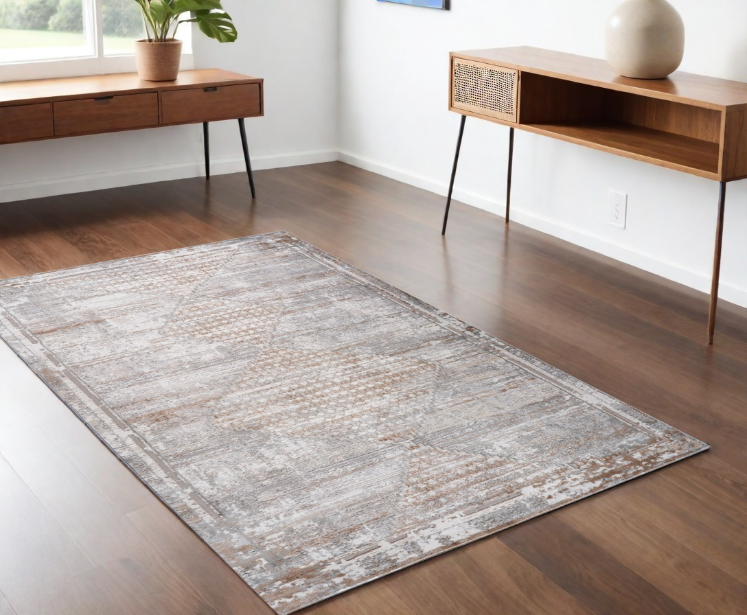 558952 4 x 6 ft. Abstract Distressed Rectangle Area Rug, Gray & Brown