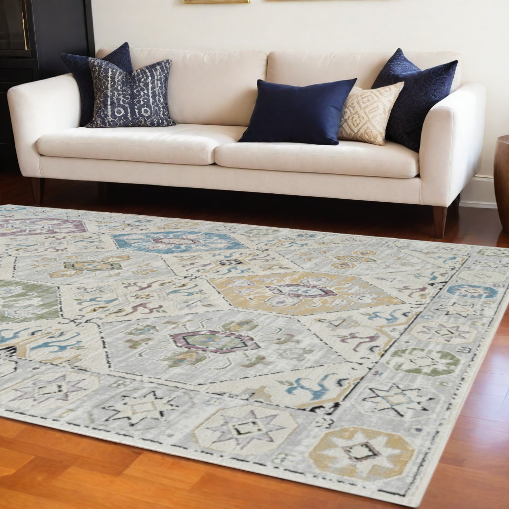 558859 8 x 11 ft. Abstract Distressed Rectangle Area Rug, Beige & Gray