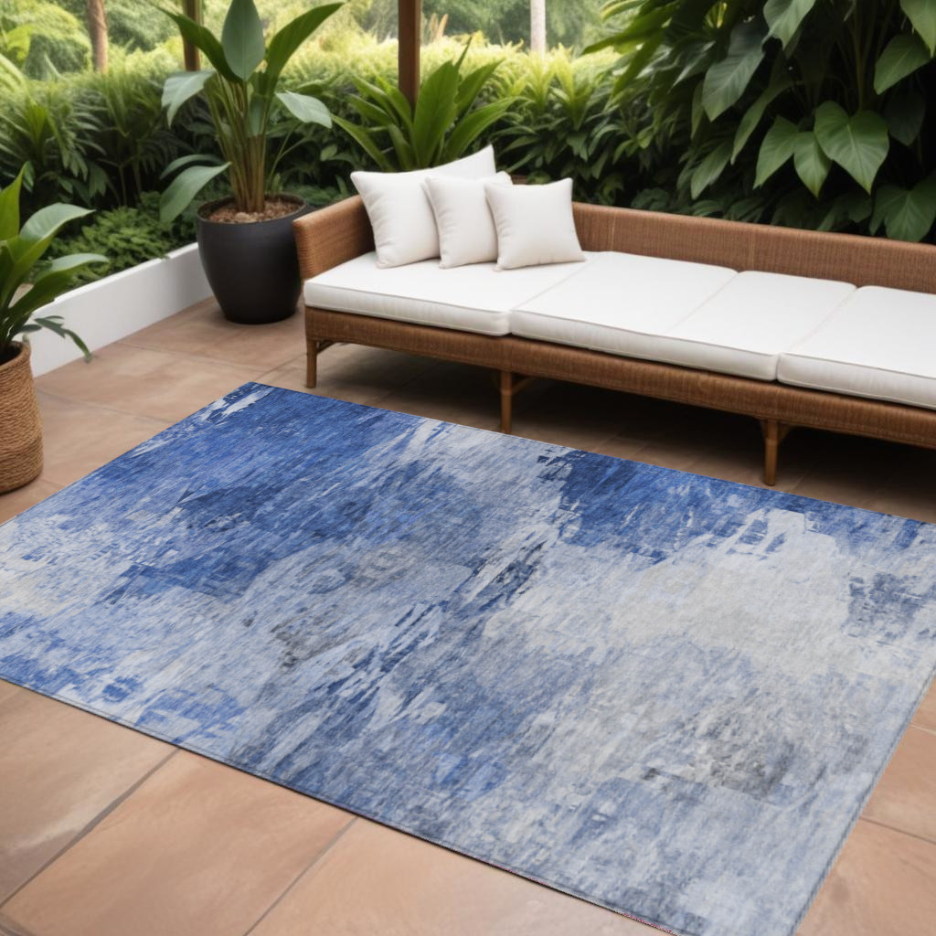 577706 8 x 10 ft. Abstract Washable Indoor & Outdoor Rectangle Area Rug, Denim Blue & Sky Blue