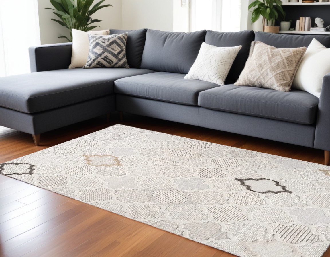 558487 8 x 11 ft. Geometric Distressed Rectangle Area Rug, Cream & Beige