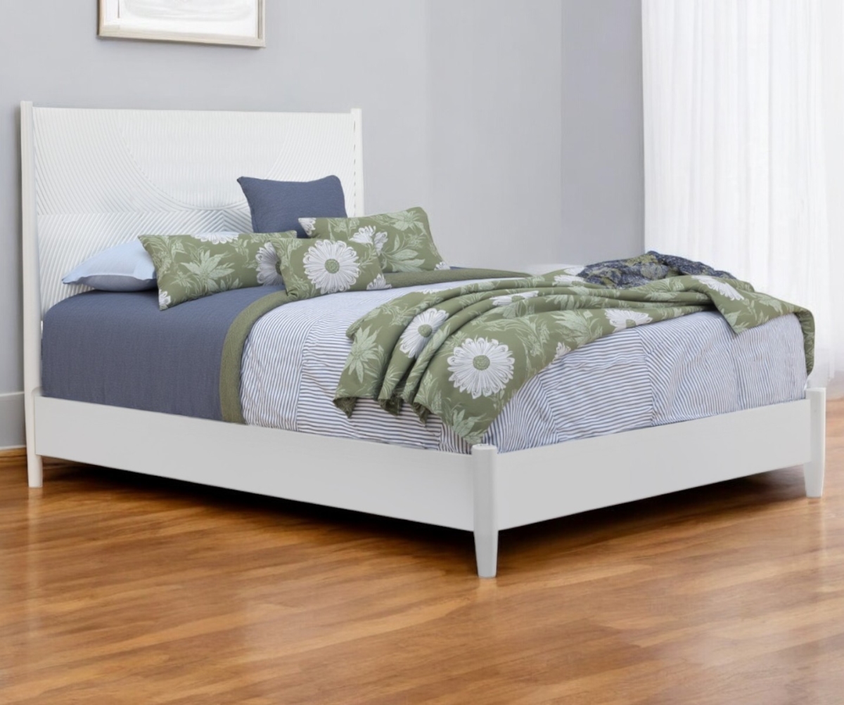 524807 White Carved Geometric Solid Wood California King Size Bed Frame