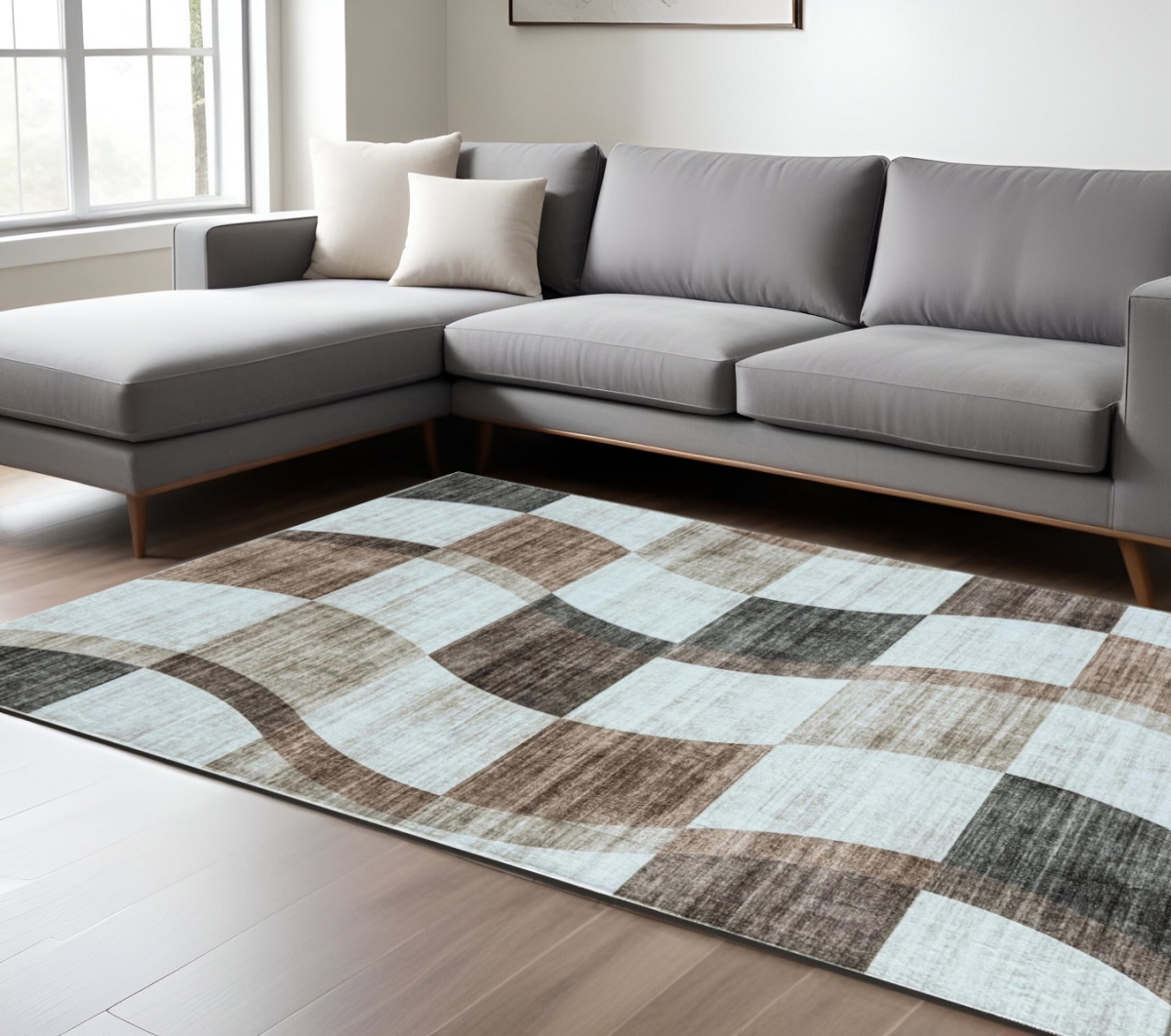 570042 8 x 11 ft. Checkered Rectangle Area Rug, Beige, Brown & Gray