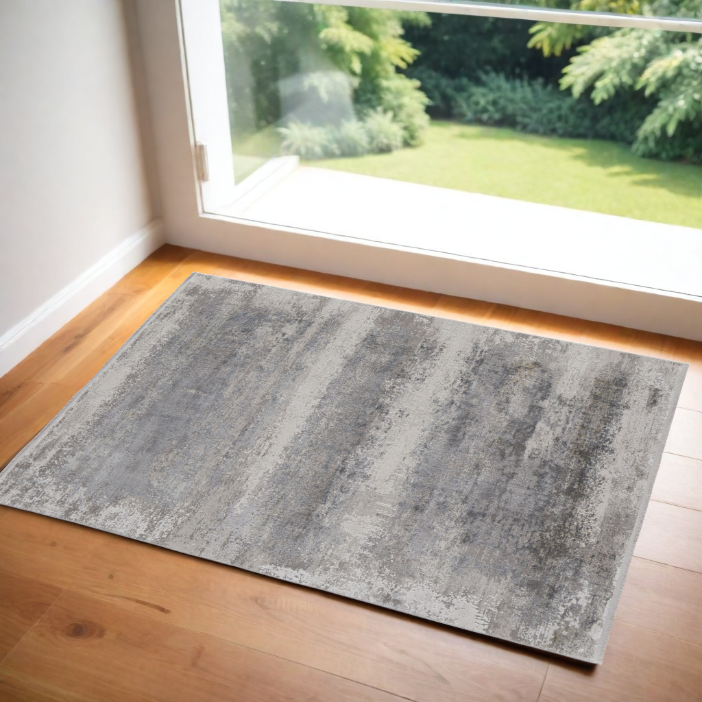 566011 2 x 3 ft. Abstract Power Loom Rectangle Area Rug with Fringe, Gray
