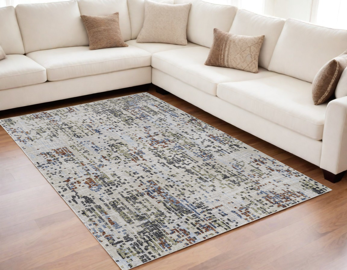567708 5 x 8 ft. Abstract Power Loom Rectangle Area Rug, Ivory, Green & Blue