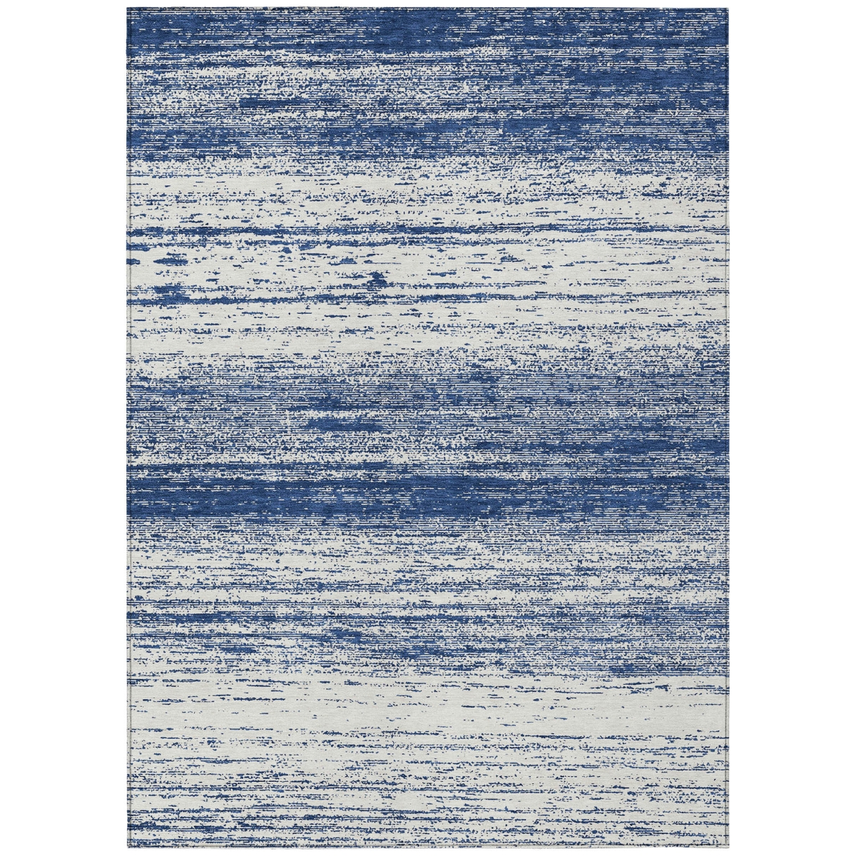 589704 3 x 5 ft. Striped Washable Indoor & Outdoor Rectangle Area Rug, Navy Blue & Ivory