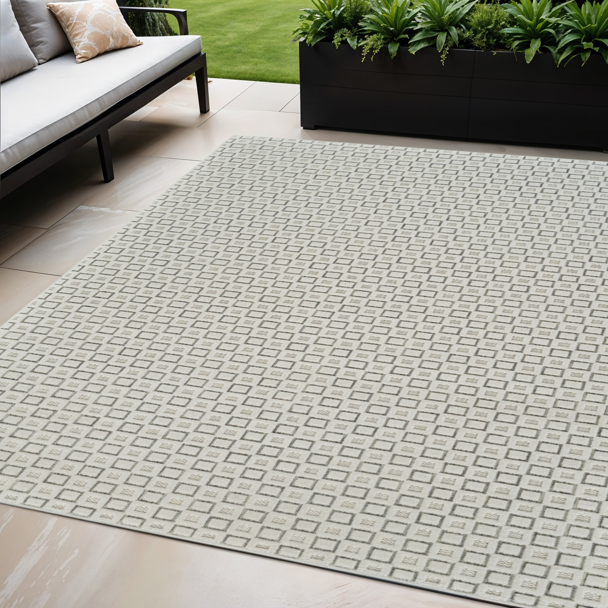 558768 5 x 7 ft. Geometric Distressed Indoor & Outdoor Rectangle Area Rug, Cream & Beige