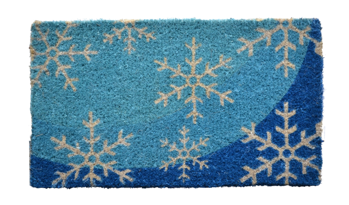 Blue & White Coir Snowflake Door Mat - 18 x 30 in. - Durable Outdoor Accessory