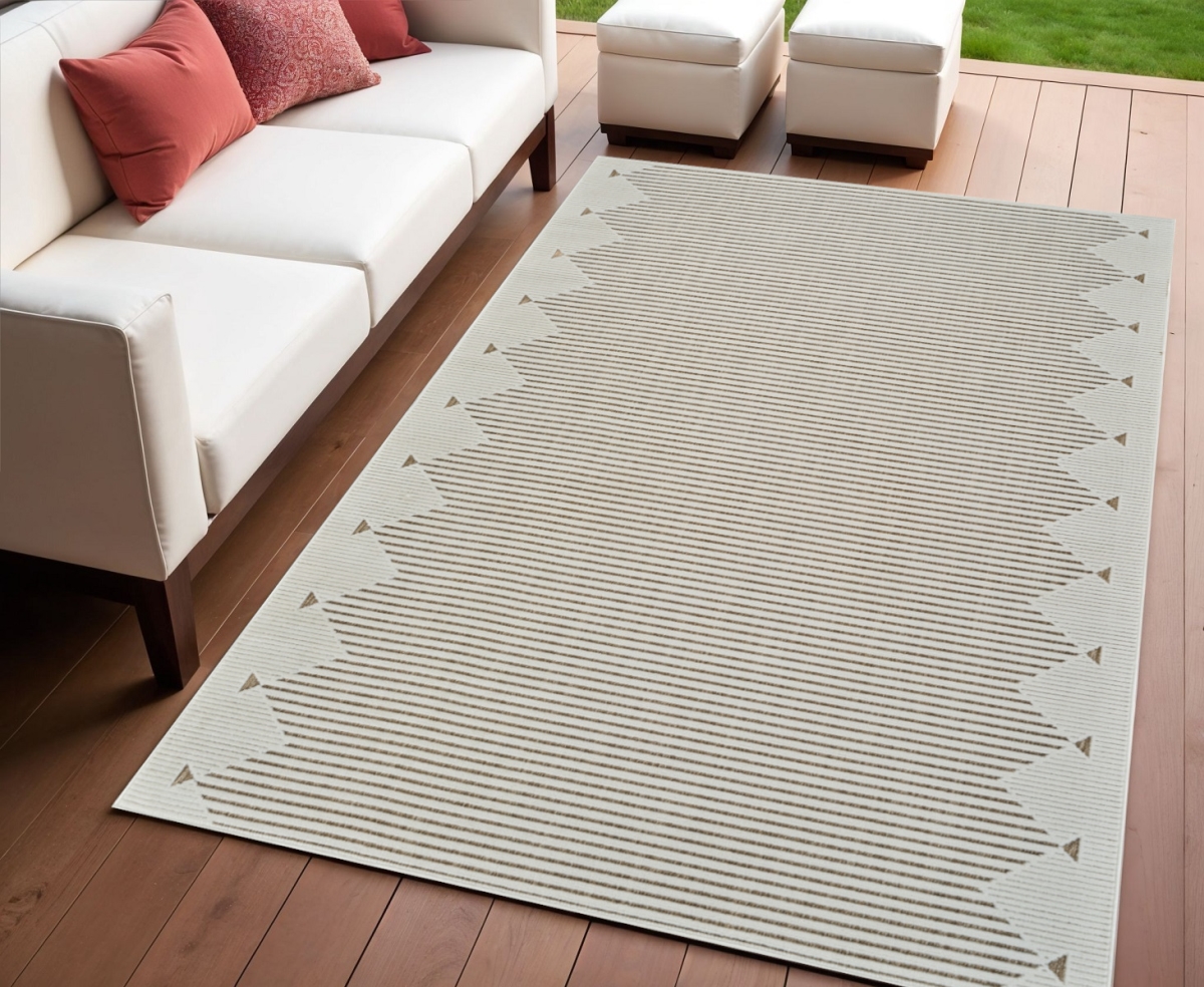 558760 4 x 6 ft. Geometric Distressed Indoor & Outdoor Rectangle Area Rug, Beige & Brown