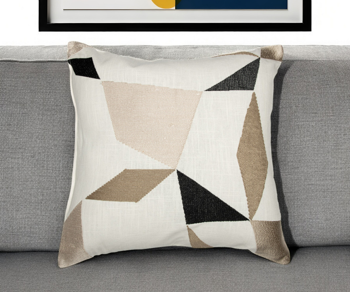 Geometric Cotton Blend Throw Pillow - Taupe & Ivory - 24 in. - Soft & Cozy