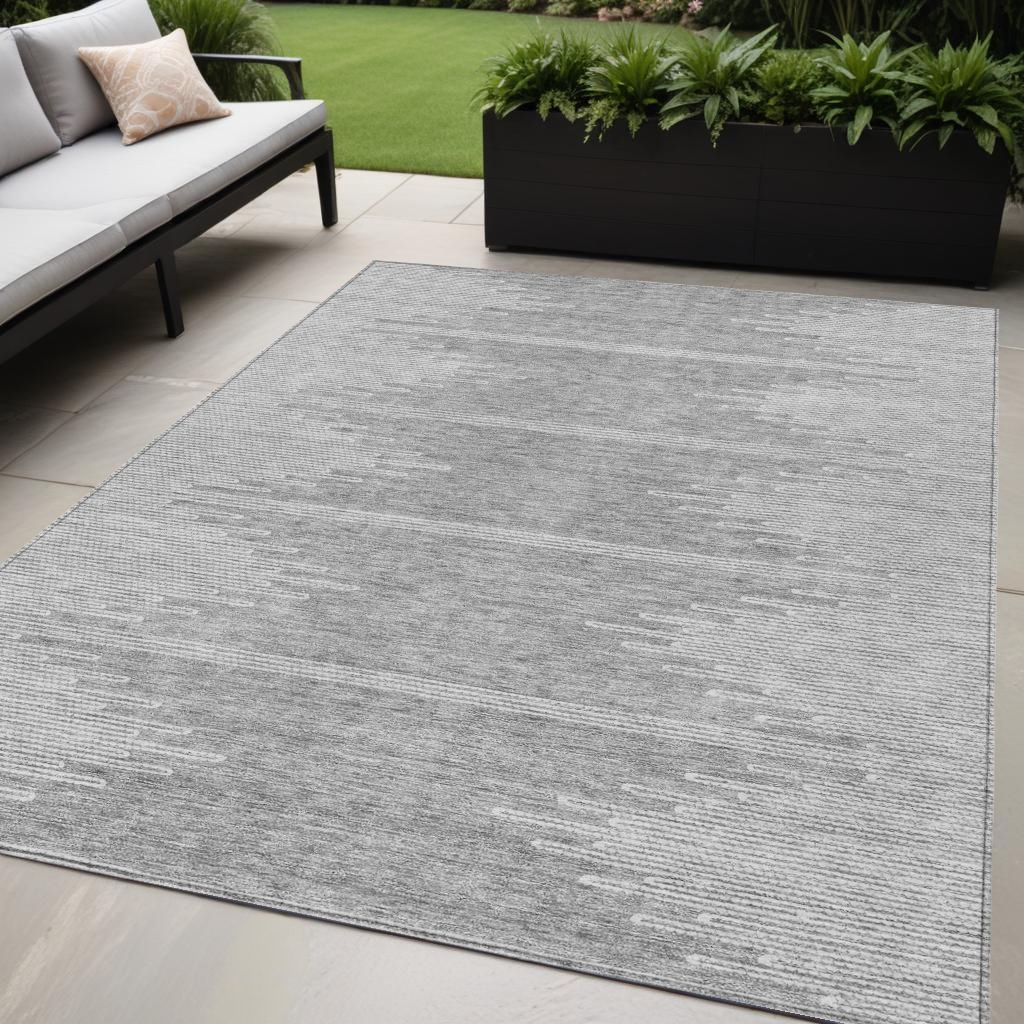Abstract Washable Area Rug - Gray & Ivory - 5 x 8 ft. - Stain Resistant