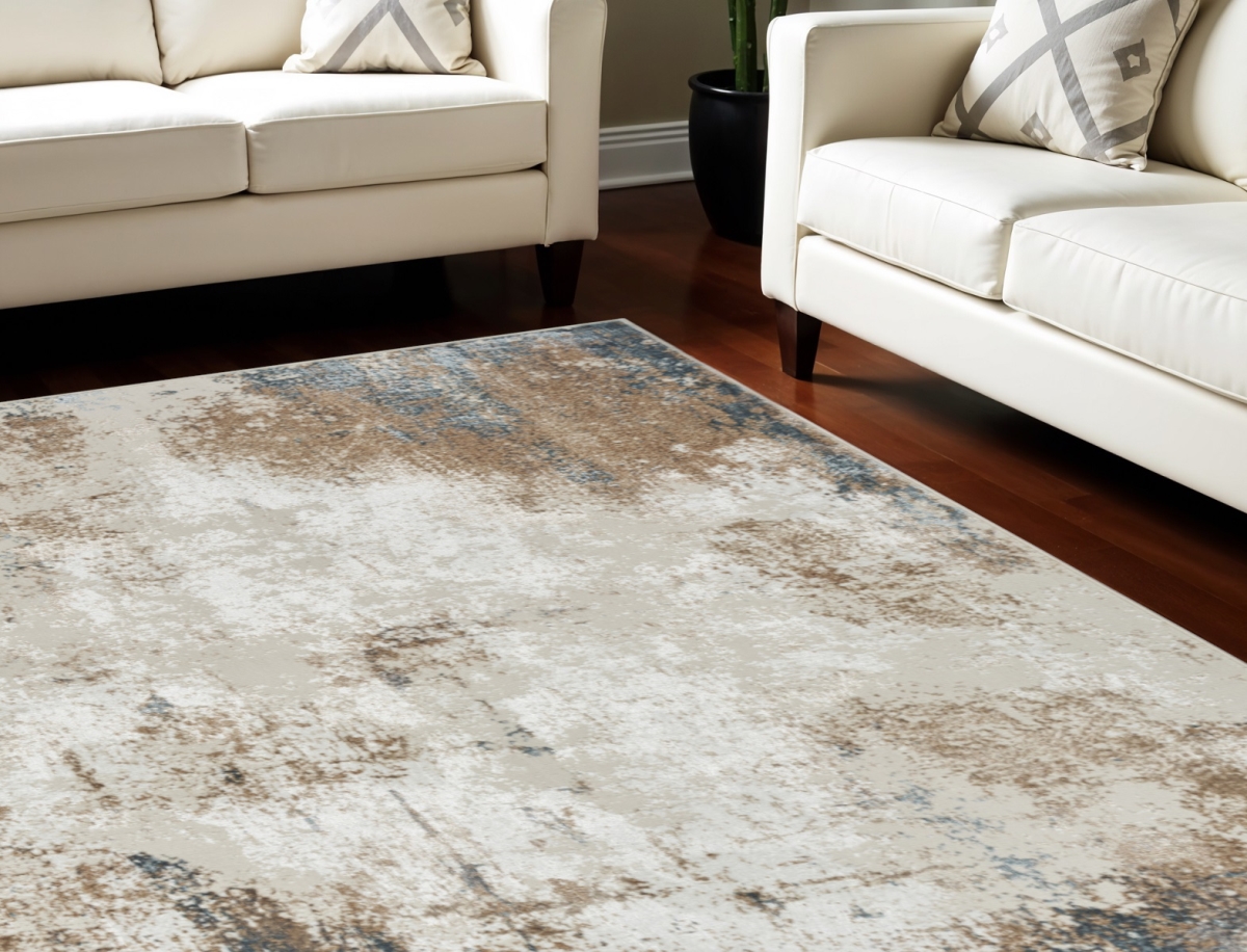 551493 9 x 12 ft. Abstract Distressed Non Skid Rectangle Area Rug, Ivory, Charcoal & Taupe