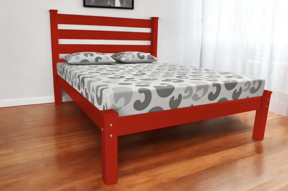 546896 Red Solid Wood Queen Size Bed Frame