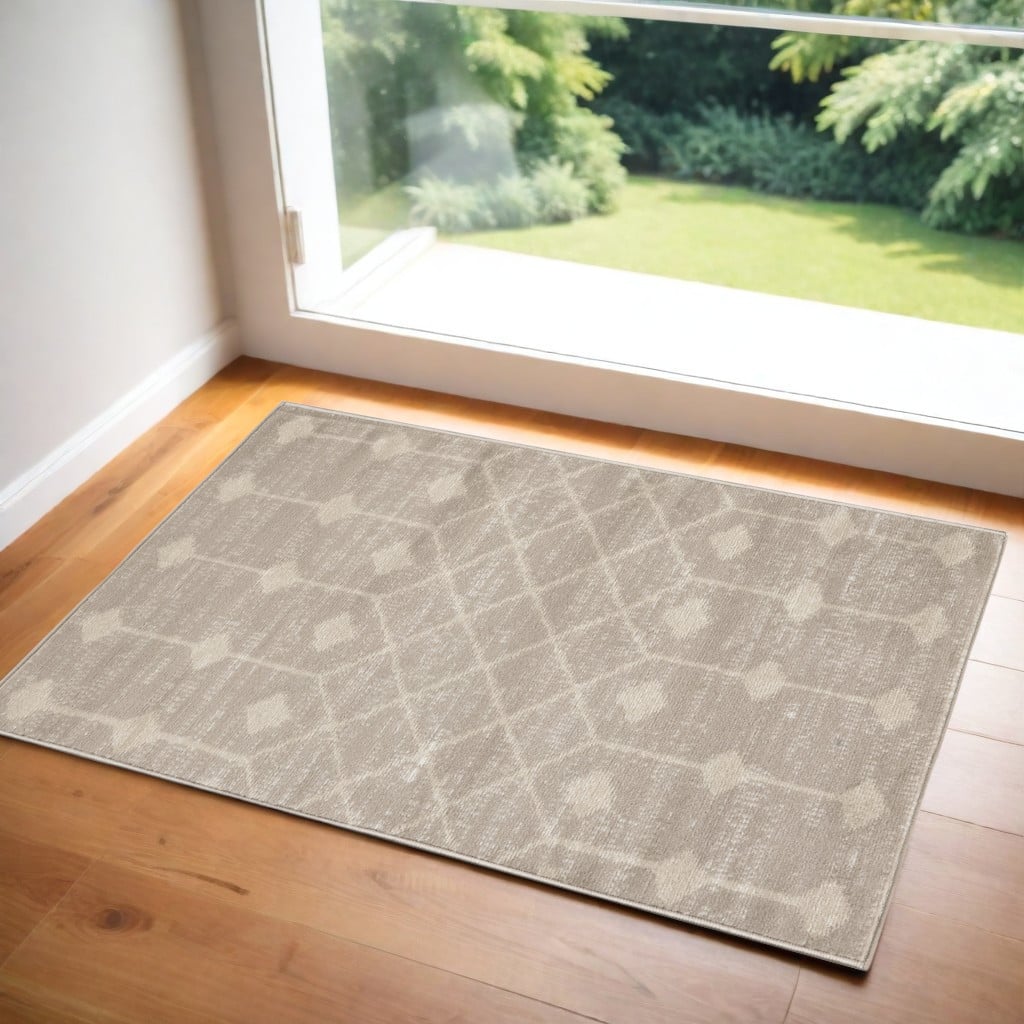 572452 3 x 5 ft. Geometric Power Loom Rectangle Area Rug, Beige