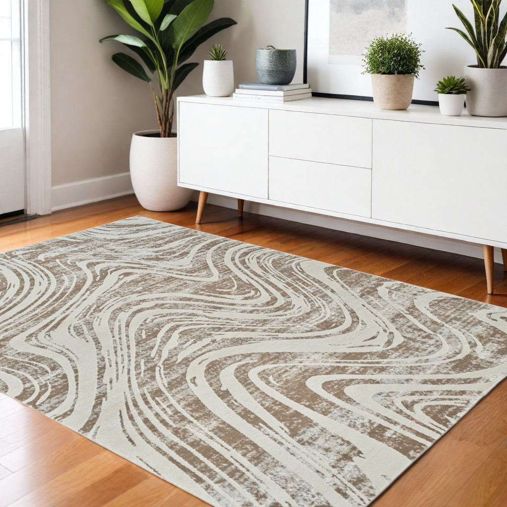 558824 4 x 6 ft. Abstract Distressed Rectangle Area Rug, Beige & Brown