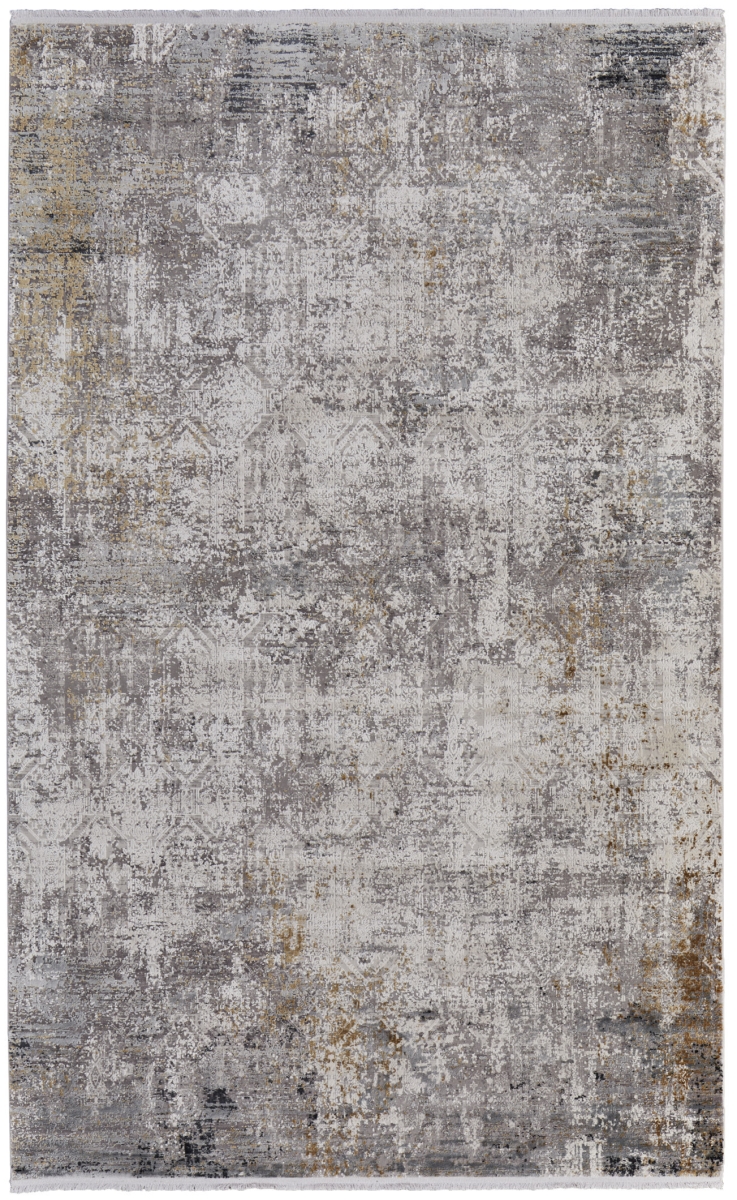 566048 12 x 18 ft. Ivory, Taupe & Gray Abstract Power Loom Distressed Rectangle Area Rug with Fringe