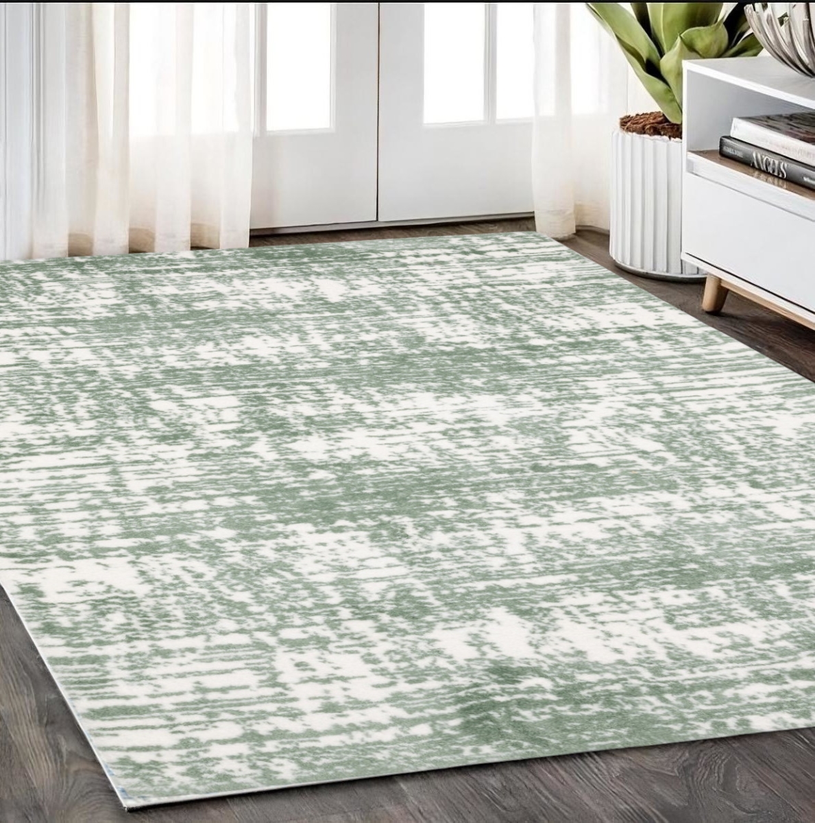 575068 5 x 8 ft. Abstract Rectangle Area Rug, Green & Ivory