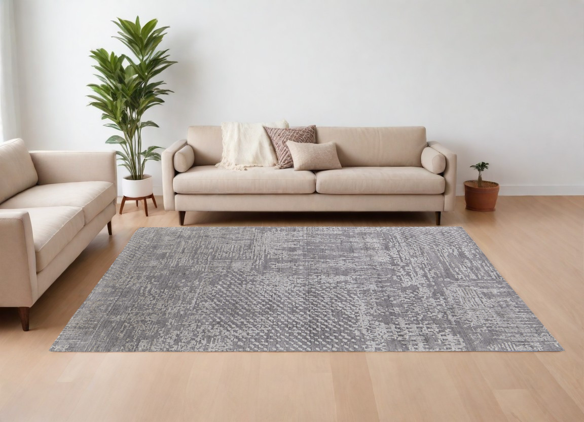 566909 9 x 12 ft. Abstract Hand Woven Worn Faded Rectangle Area Rug, Gray & Silver