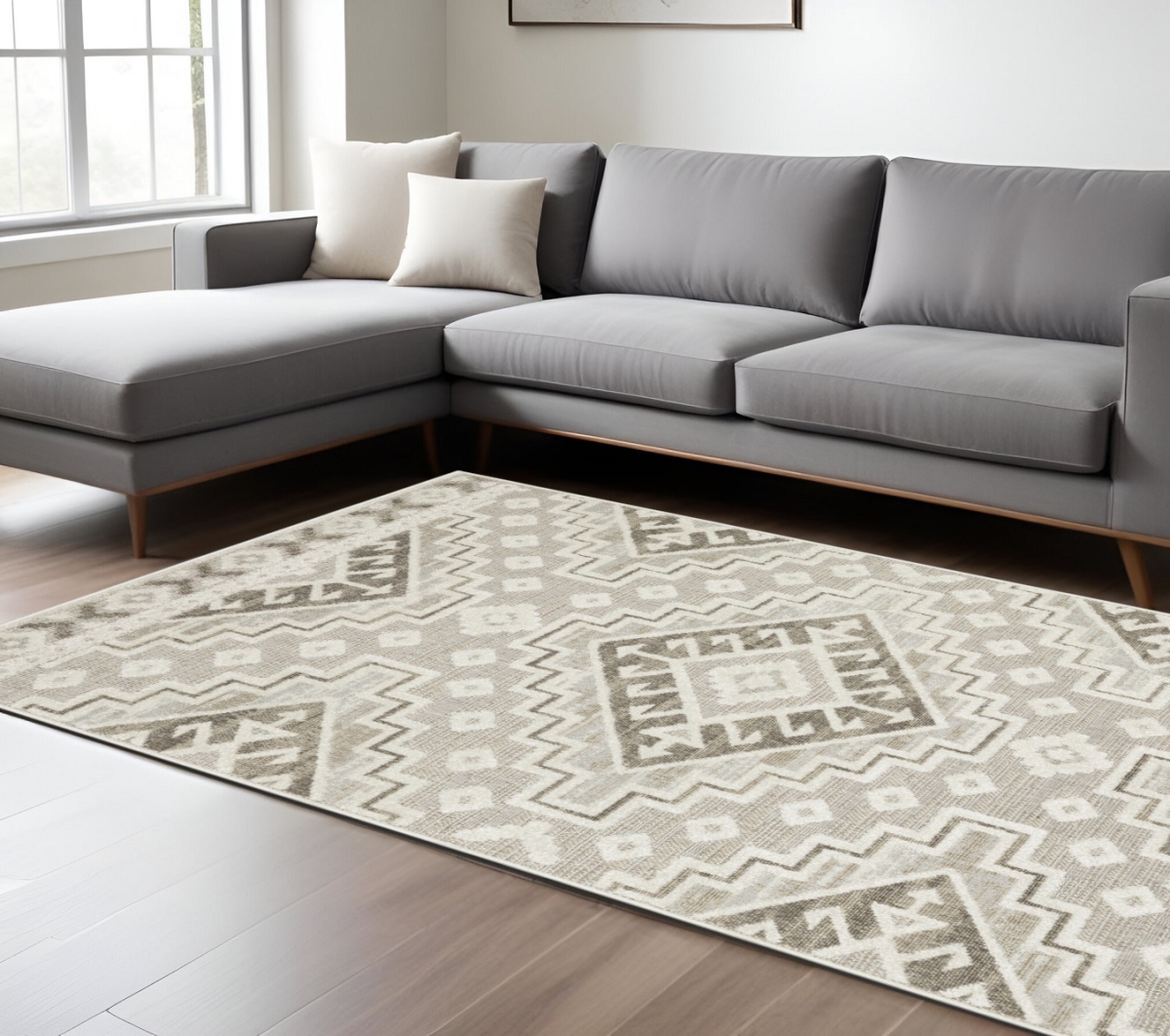 574829 7 x 10 ft. Tribal Rectangle Area Rug, Beige & Brown