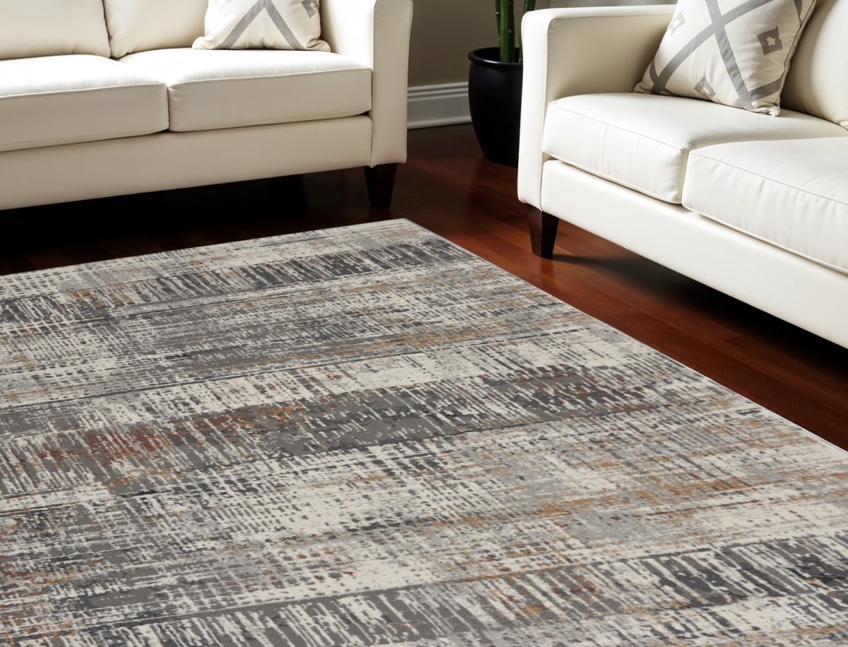 551125 8 x 10 ft. Abstract Rectangle Area Rug, Ivory, Gray & Golden Brown