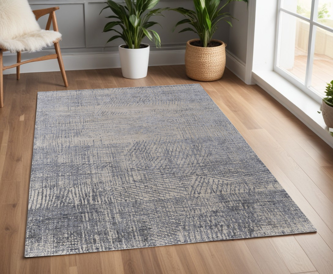 566953 4 x 6 ft. Abstract Hand Woven Worn Faded Rectangle Area Rug, Gray, Ivory & Blue