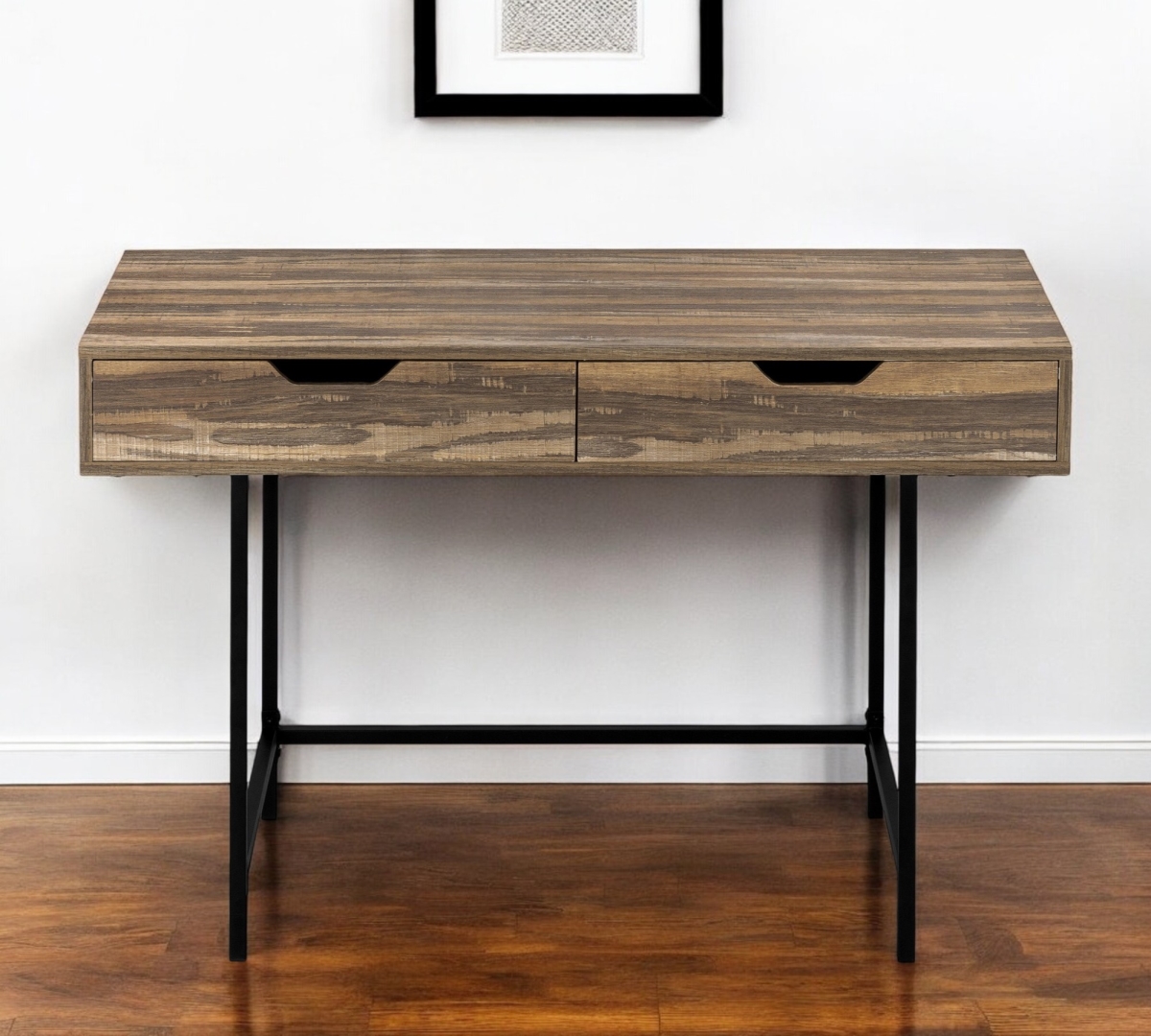 489999 47 in. Brown & Black Wood & Metal Computer Desk with Two Drawers