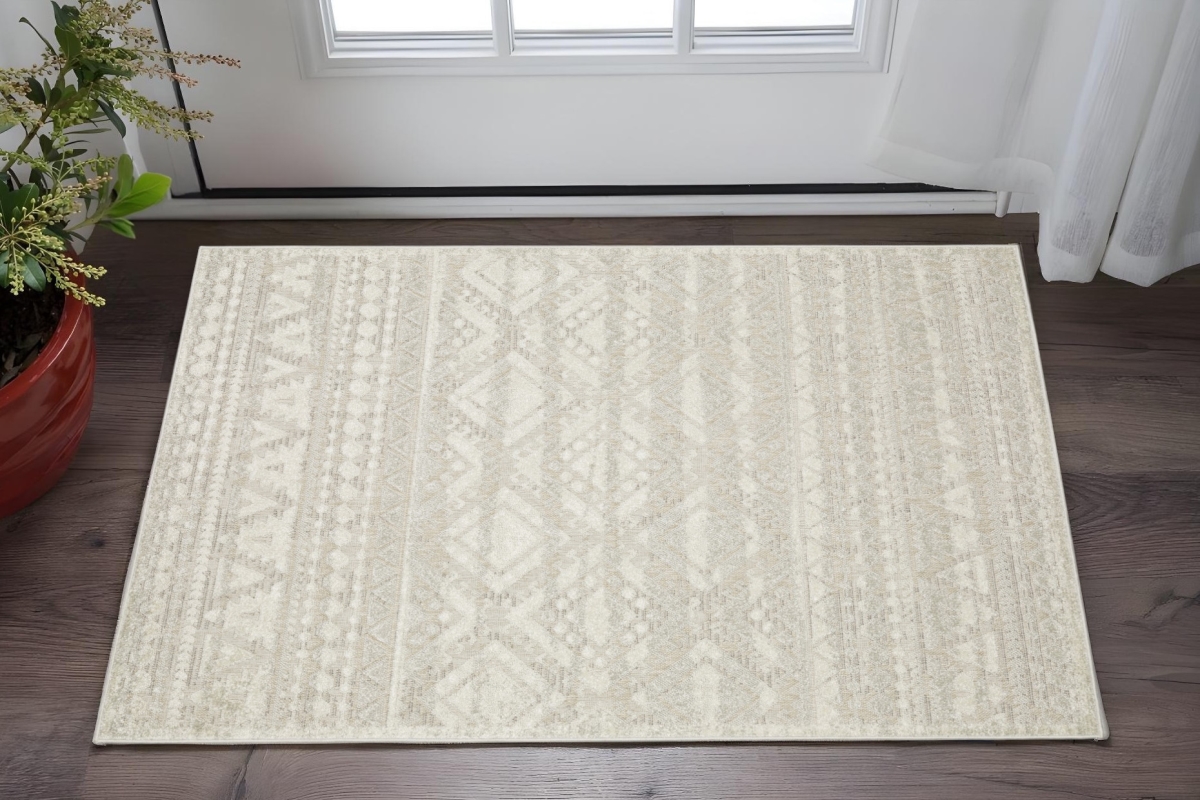 575266 3 x 5 ft. Tribal Rectangle Area Rug, Beige & Ivory