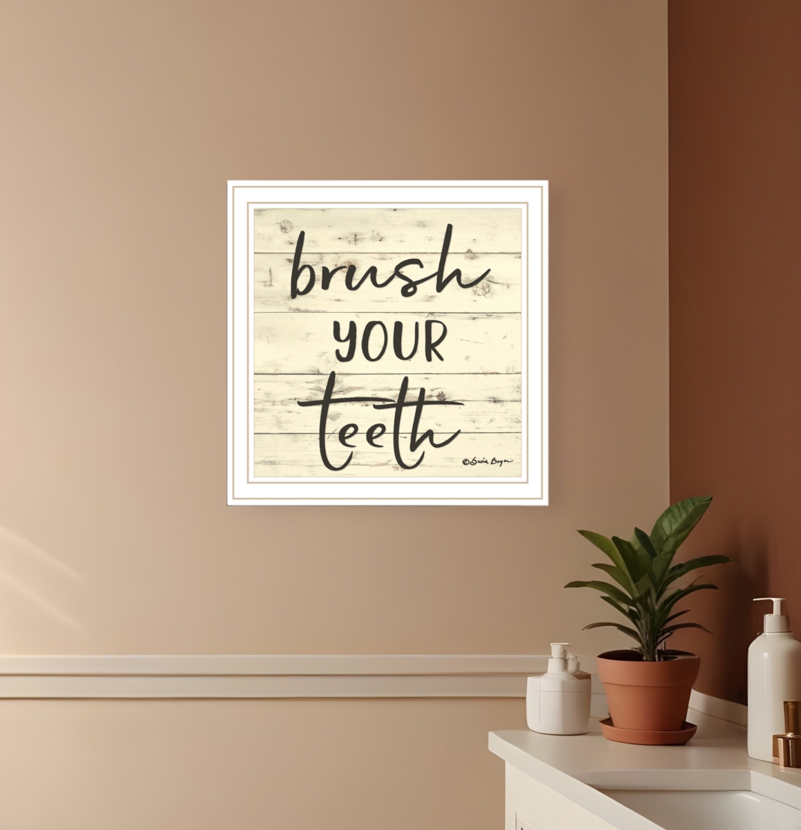 529644 Brush Your Teeth White Framed Print Bathroom Wall Art