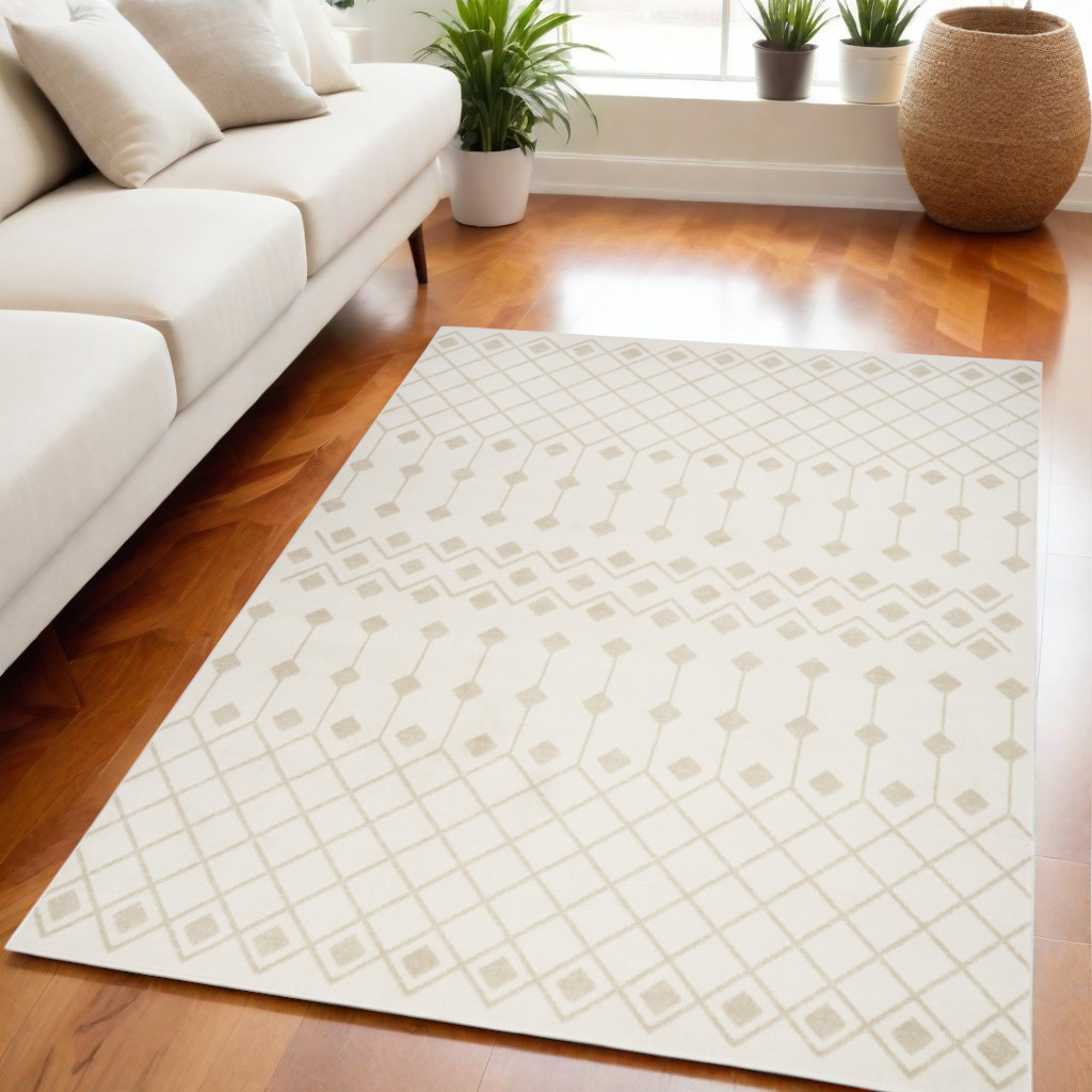 545417 5 x 7 ft. Moroccan Power Loom Rectangle Area Rug, Beige & Ivory