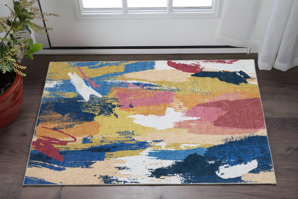 575185 2 x 3 ft. Abstract Distressed Rectangle Area Rug, Blue & Gold