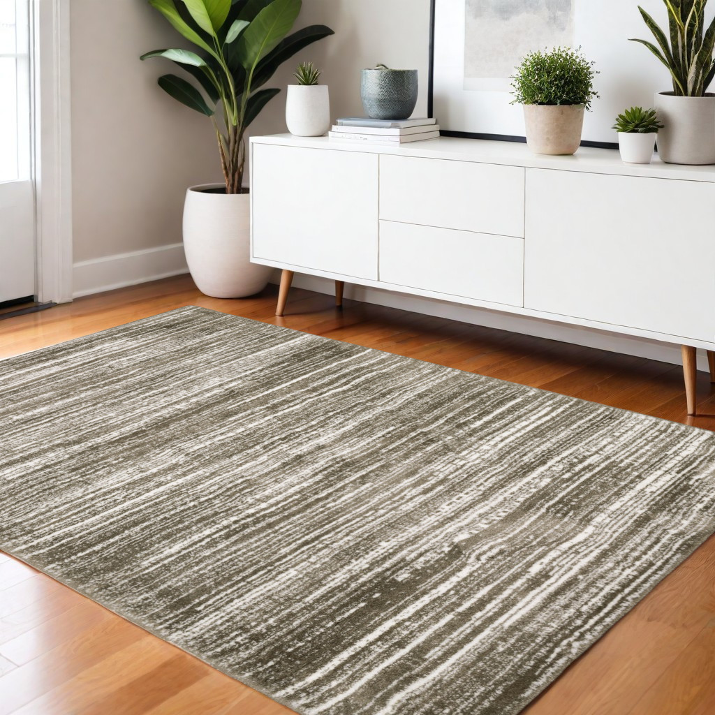 575055 4 x 6 ft. Striped Distressed Rectangle Area Rug, Brown & Ivory