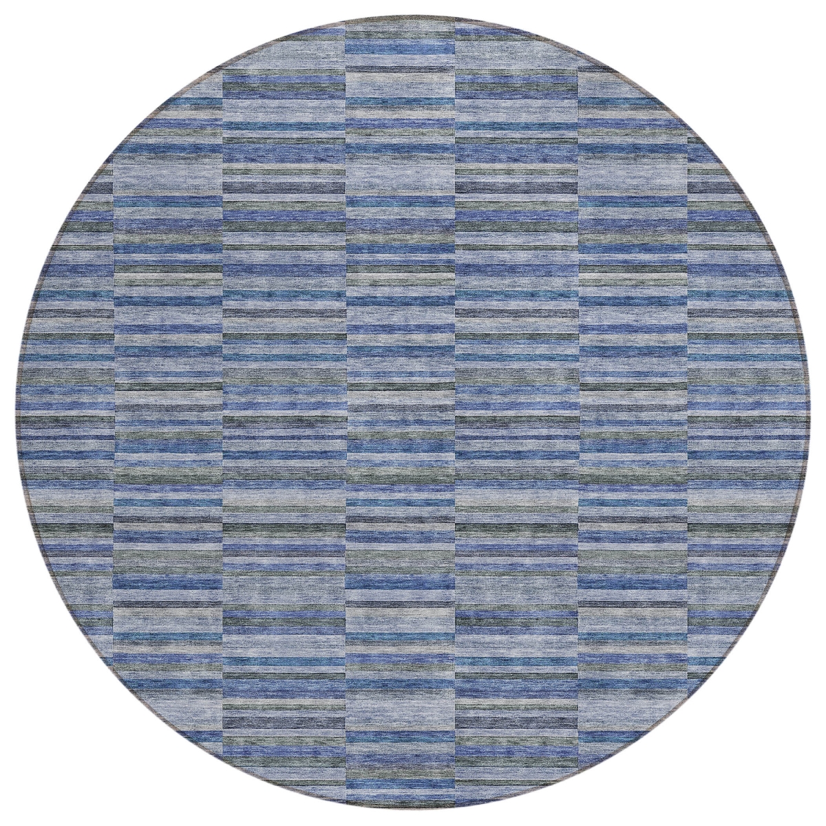 587910 8 ft. Round Striped Washable Indoor & Outdoor Area Rug, Navy Blue & Denim Blue