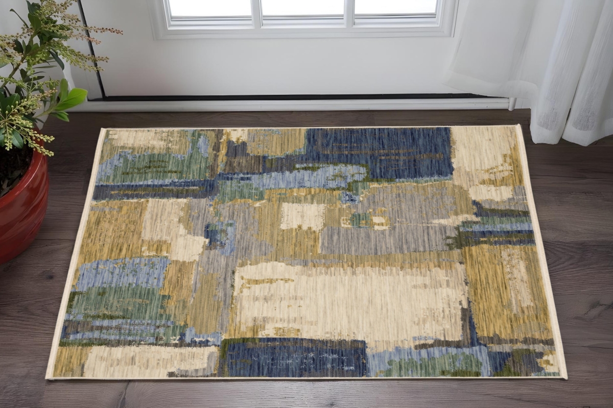575195 2 x 3 ft. Abstract Rectangle Area Rug with Fringe, Blue & Green