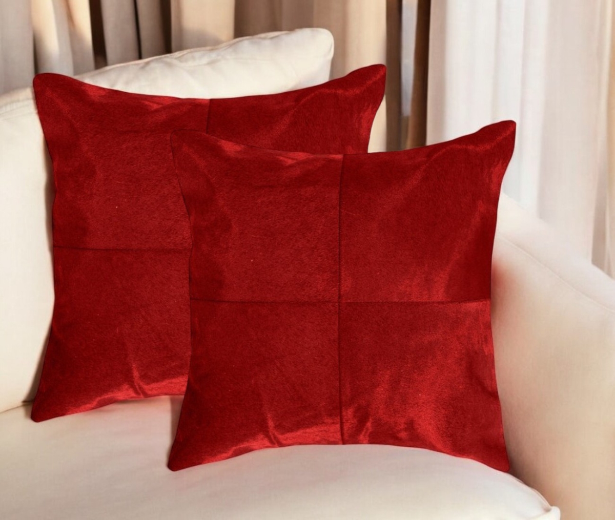 544613 18 in. Red Cowhide Throw Pillows - Set of 2