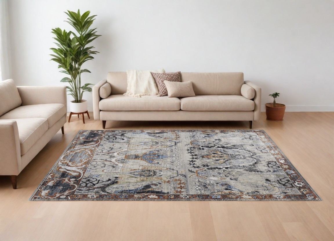 567402 8 x 10 ft. Ikat Power Loom Rectangle Area Rug, Gray, Black & Red