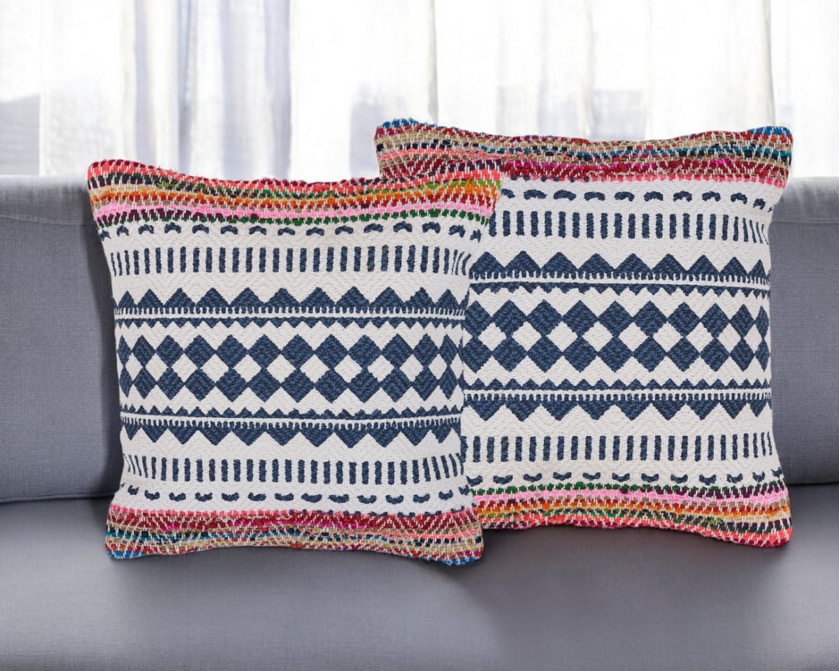 554582 Blue Geometric Cotton Throw Pillow - Set of 2