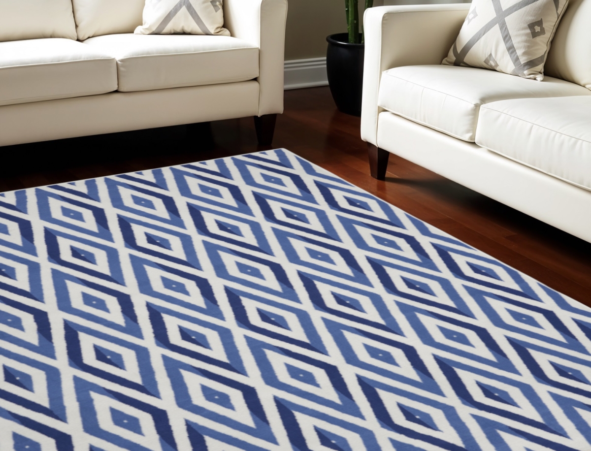 550633 7 x 10 ft. Geometric Distressed Non Skid Rectangle Area Rug, Ivory & Blue