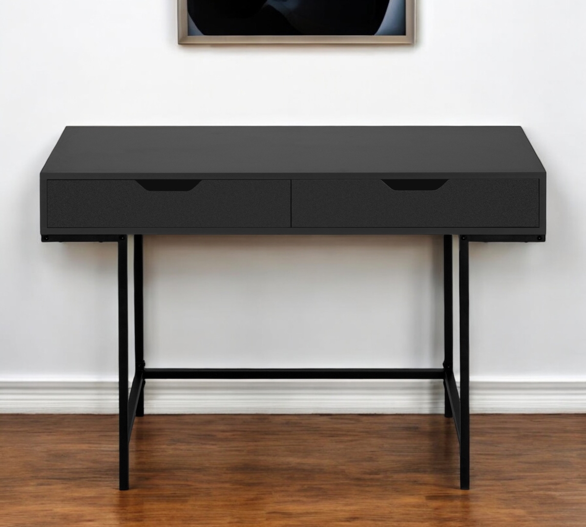 489874 47 in. Black Wood & Metal Computer Desk with Two Drawers