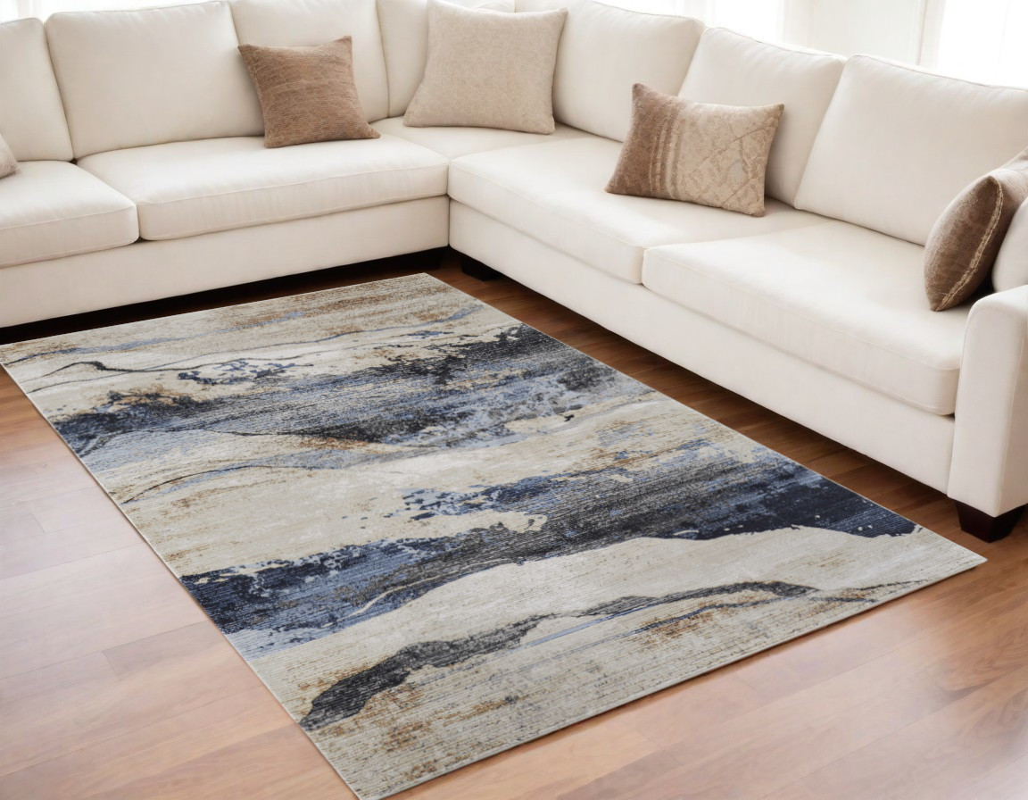 567713 5 x 8 ft. Abstract Power Loom Rectangle Area Rug, Blue, Gray & Tan