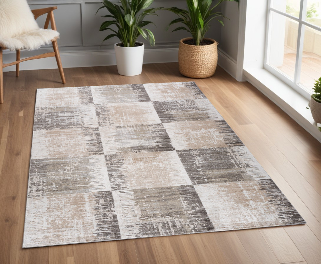 558964 4 x 6 ft. Abstract Distressed Rectangle Area Rug, Beige & Brown