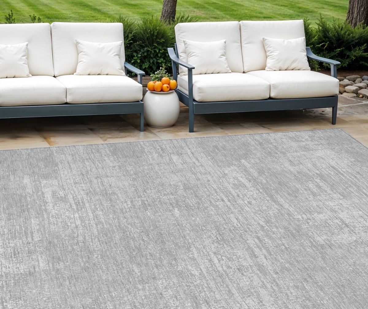 588796 9 x 12 ft. Abstract Washable Indoor & Outdoor Rectangle Area Rug, Silver & Gray