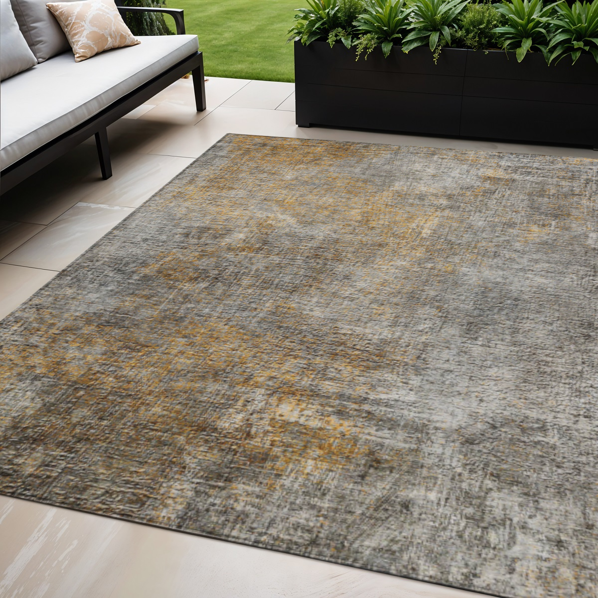 577650 5 x 8 ft. Abstract Washable Indoor & Outdoor Rectangle Area Rug, Gray, Silver & Charcoal