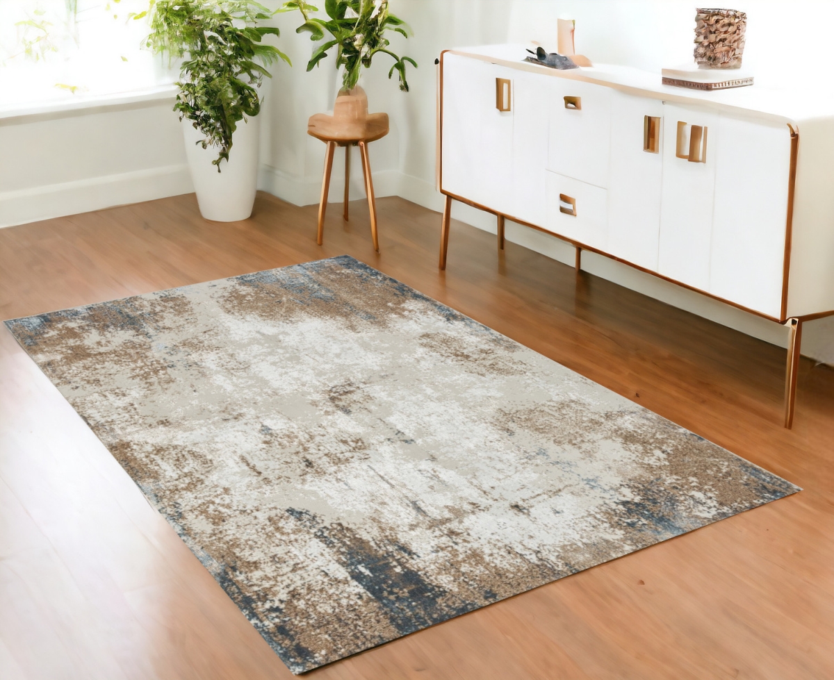 553436 4 x 6 ft. Abstract Distressed Non Skid Rectangle Area Rug, Ivory, Charcoal & Taupe