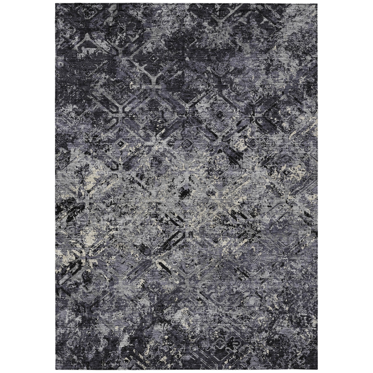586065 10 x 14 ft. Geometric Washable Indoor & Outdoor Rectangle Area Rug, Black, Gray & Silver