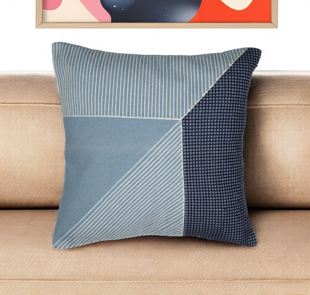 Geometric Cotton Throw Pillow - Blue & White - 24 in. - Soft & Durable