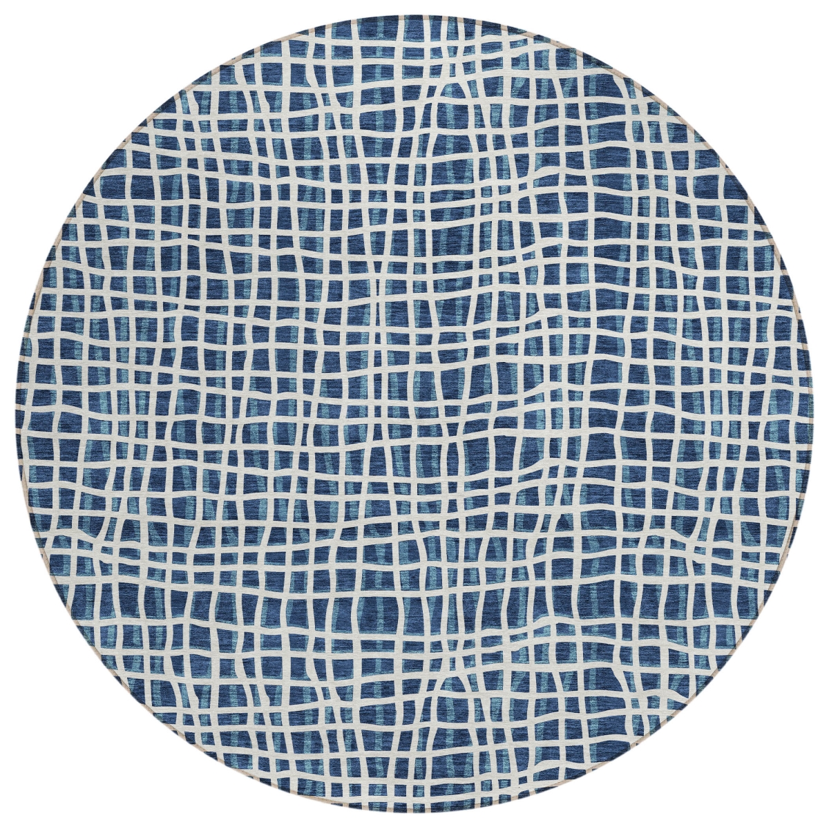 583446 8 ft. Round Striped Washable Indoor & Outdoor Area Rug, Navy Blue & Ivory