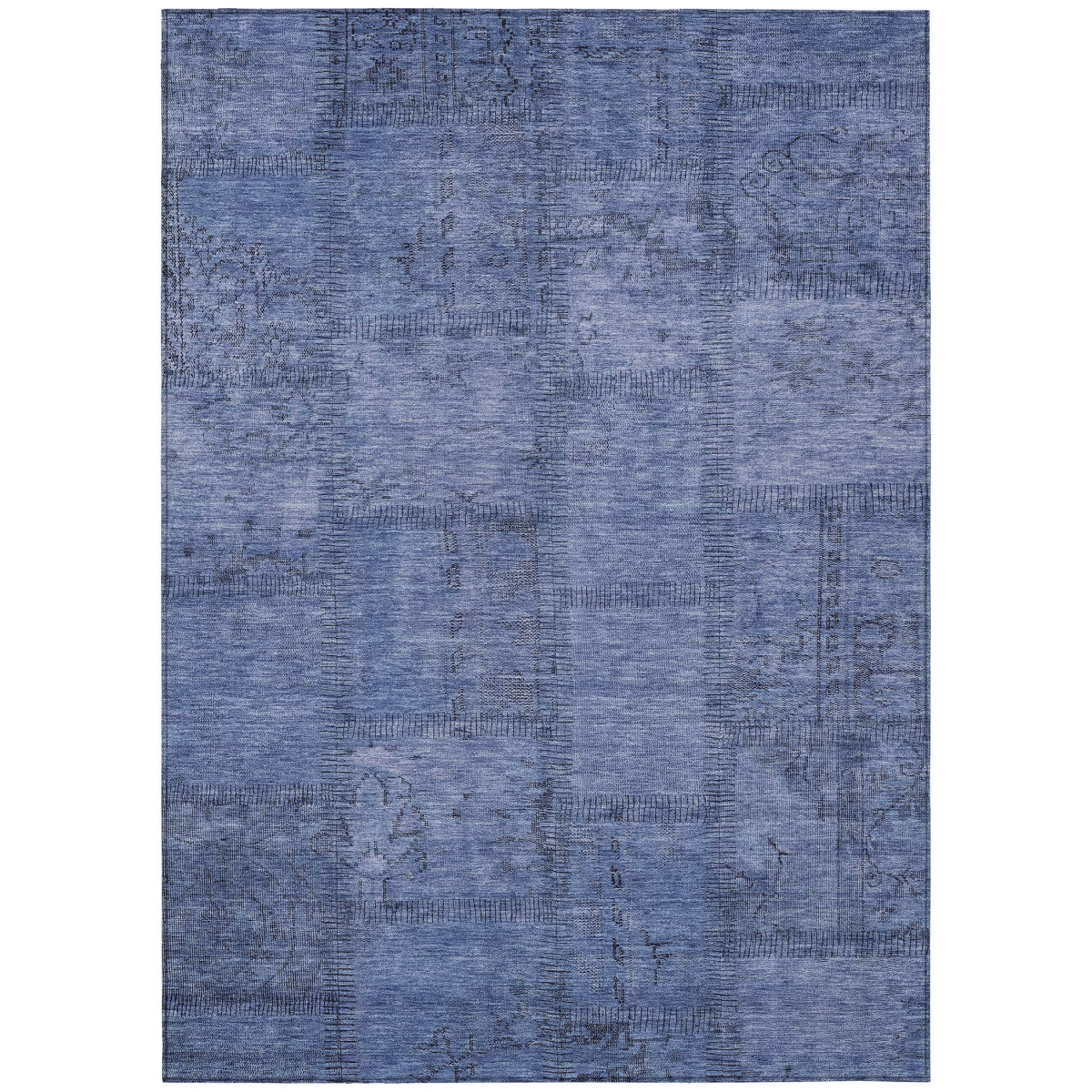 581586 10 x 14 ft. Patchwork Washable Indoor & Outdoor Rectangle Area Rug, Denim Blue & Sky Blue