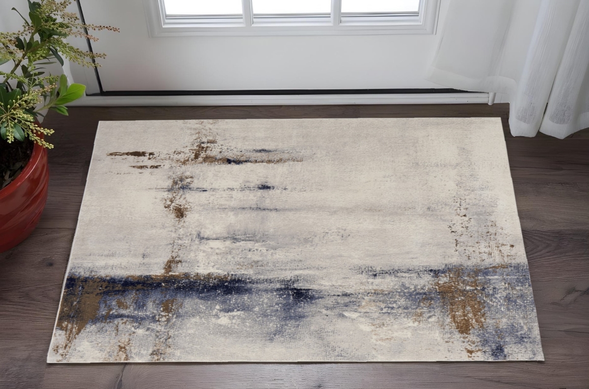 566726 2 x 3 ft. Abstract Power Loom Rectangle Area Rug, Ivory, Blue & Brown