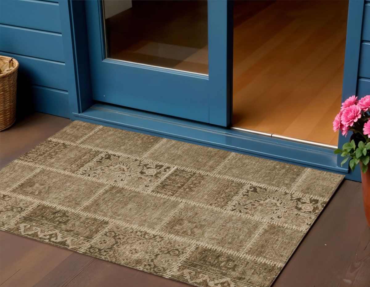 579373 3 x 5 ft. Patchwork Washable Indoor & Outdoor Rectangle Area Rug, Brown & Beige