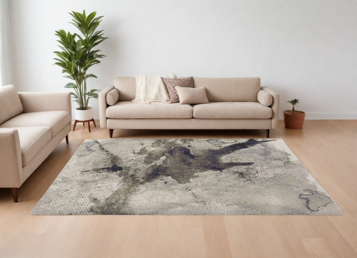 566709 9 x 12 ft. Abstract Power Loom Rectangle Area Rug, Gray, Black & Brown